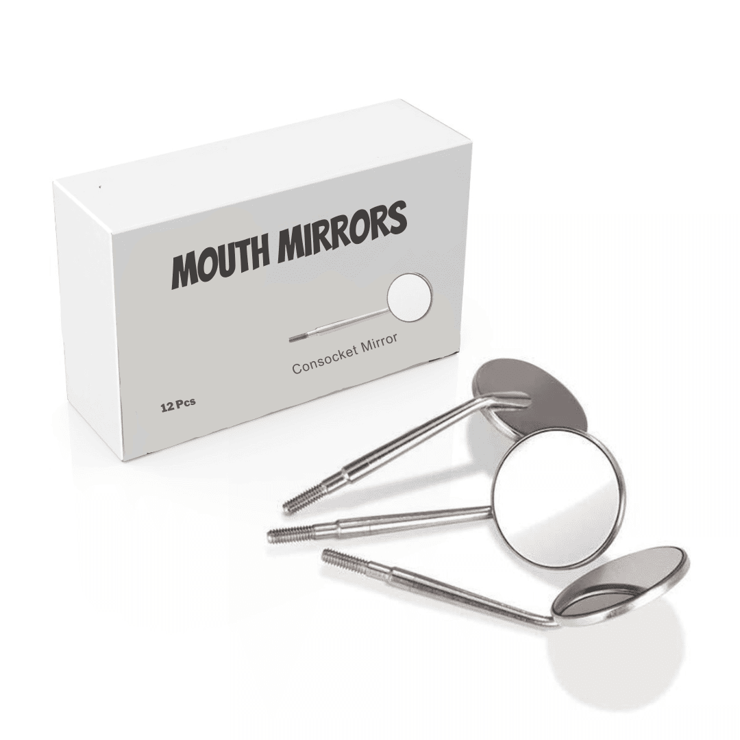 Chrome cone socket mouth mirror heads size #4, #5, #3 front surface dental mirrors 12 pack compatible with cone socket handles