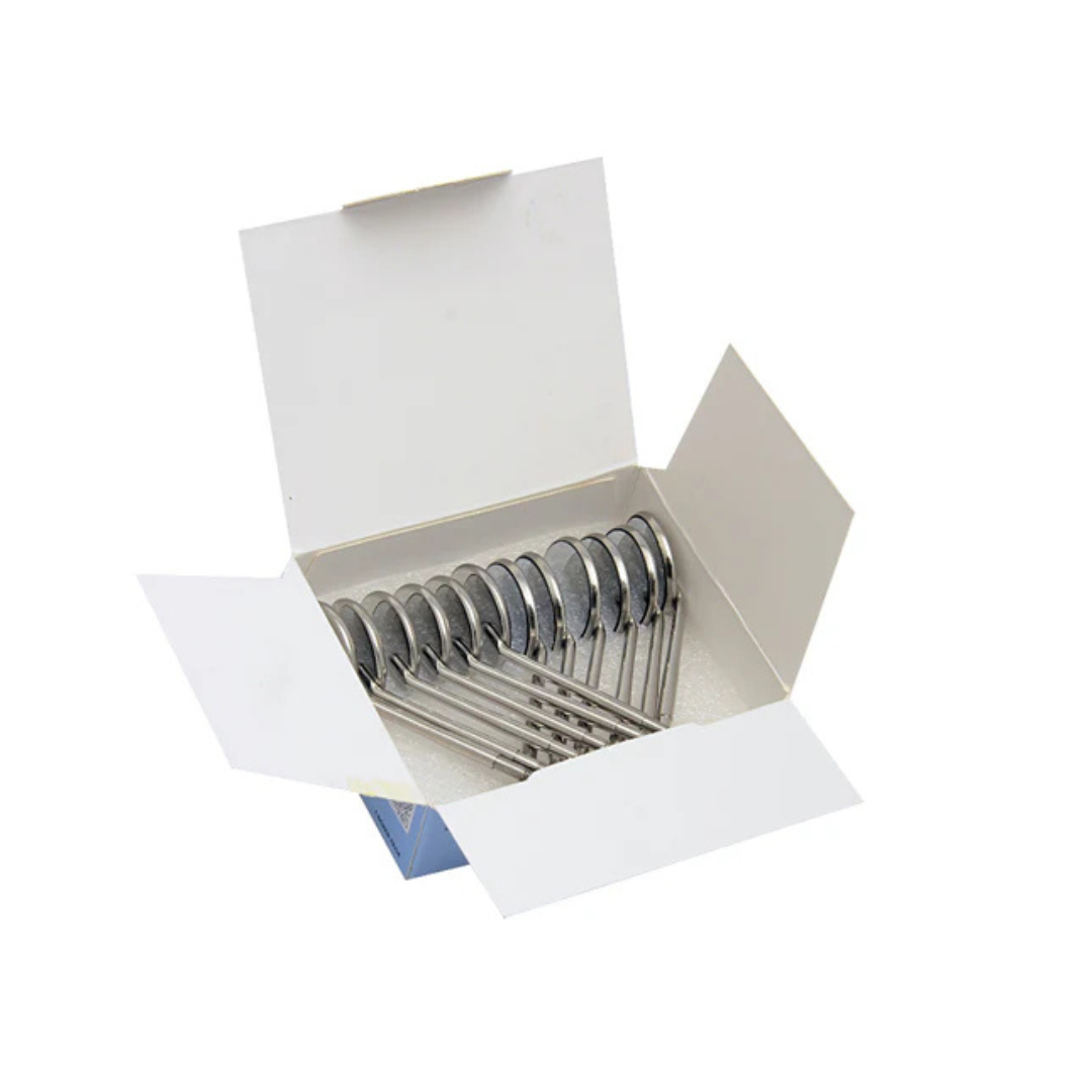 open box of Chrome cone socket mouth mirror heads size #3 front surface dental mirror heads 12 pack compatible with cone socket handles