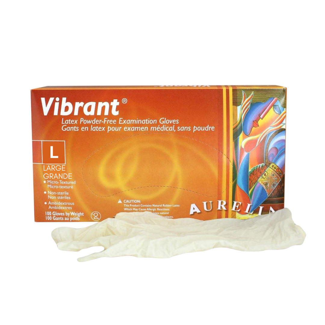 Aurelia Vibrant latex powder-free gloves size large, 100 per box, Canada